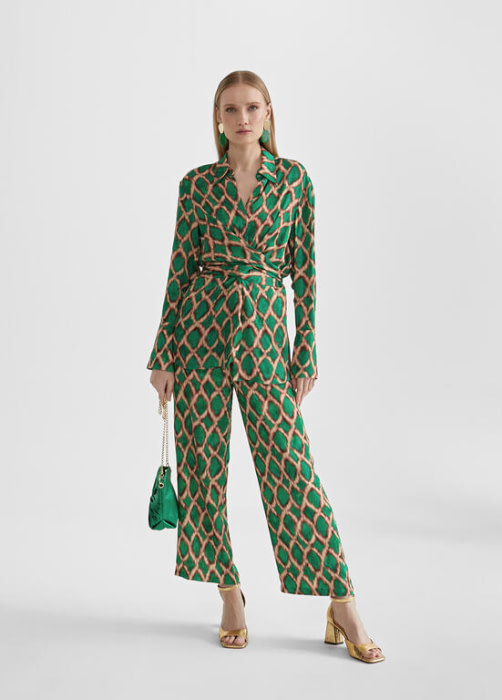LOLA CASADEMUNT BY MAITE pantalón estampado verde  y beige - 2