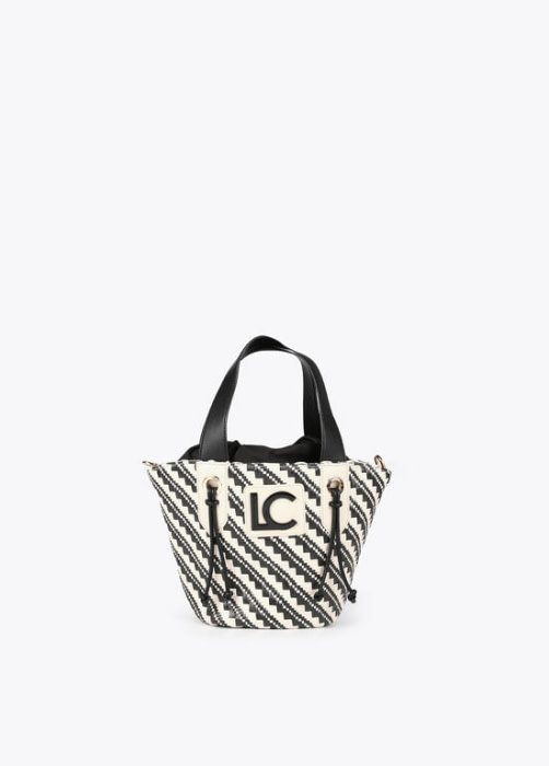 LOLA CASADEMUNT bolso tipo cesta con efectro rafia negro y crudo - 1
