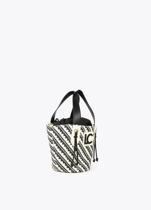 LOLA CASADEMUNT bolso tipo cesta con efectro rafia negro y crudo - 2