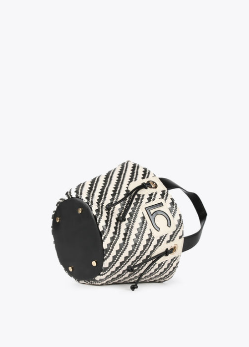 LOLA CASADEMUNT bolso tipo cesta con efectro rafia negro y crudo - 5