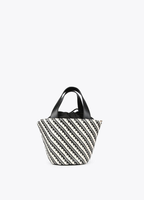 LOLA CASADEMUNT bolso tipo cesta con efectro rafia negro y crudo - 7
