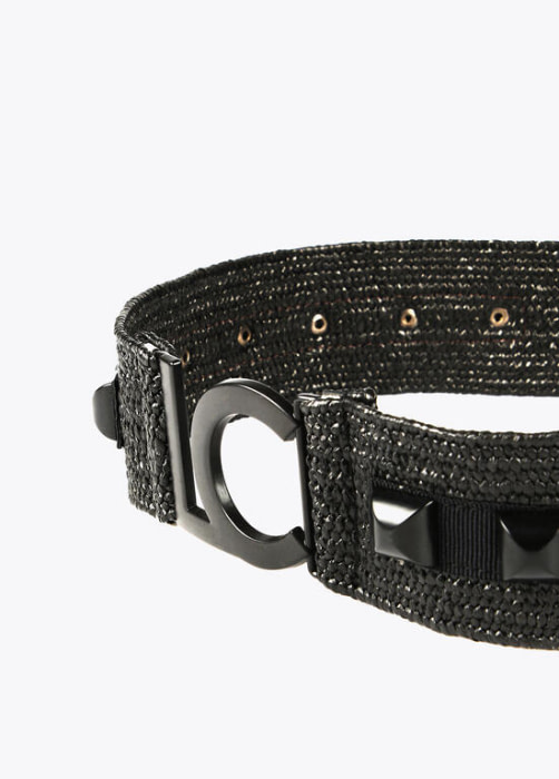 LOLA CASADEMUNT cinturón con rafia elástica  y tachas color negro - 1