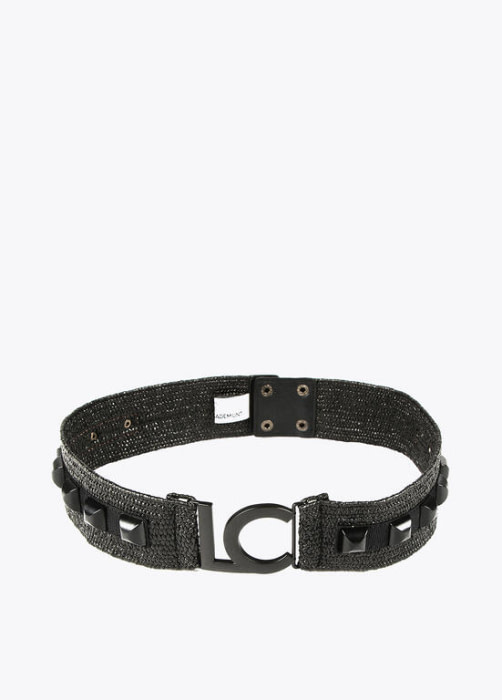 LOLA CASADEMUNT cinturón con rafia elástica  y tachas color negro - 2
