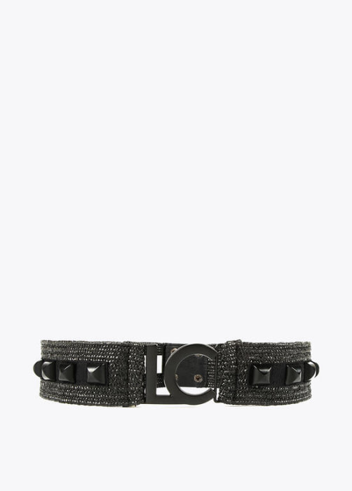 LOLA CASADEMUNT cinturón con rafia elástica  y tachas color negro - 3