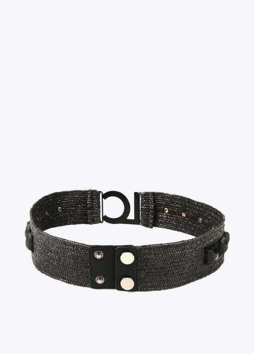 LOLA CASADEMUNT cinturón con rafia elástica  y tachas color negro - 4