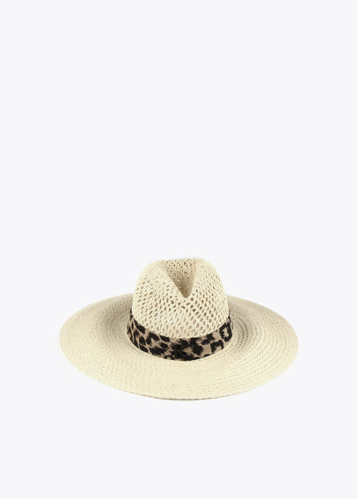 LOLA CASADEMUNT sombrero beige con cinta en animal print - 2