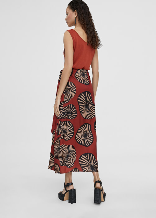 LOLA CASADEMUNT falda en satén con   estampado rojo y negro - 3