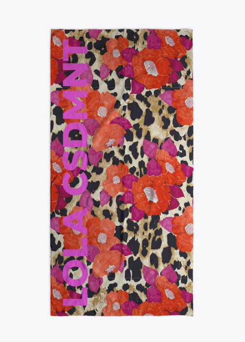 LOLA CASADEMUNT toalla con estampado de leopardo  y flores rojo y rosa - 1