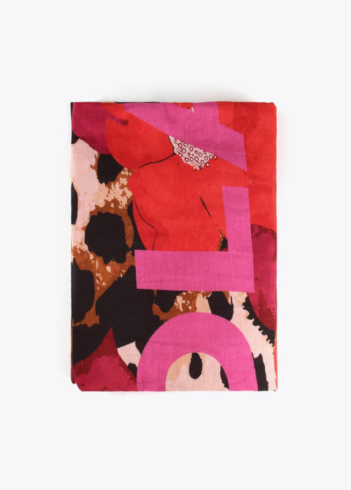 LOLA CASADEMUNT toalla con estampado de leopardo  y flores rojo y rosa - 2