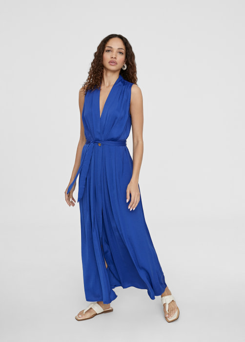 LOLA CASADEMUNT vestido sin mangas color azul  eléctrico con escote cruzado
