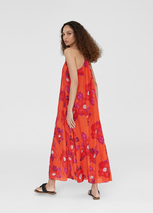 LOLA CASADEMUNT vestido largo estampado en flores naranja y rojo - 5