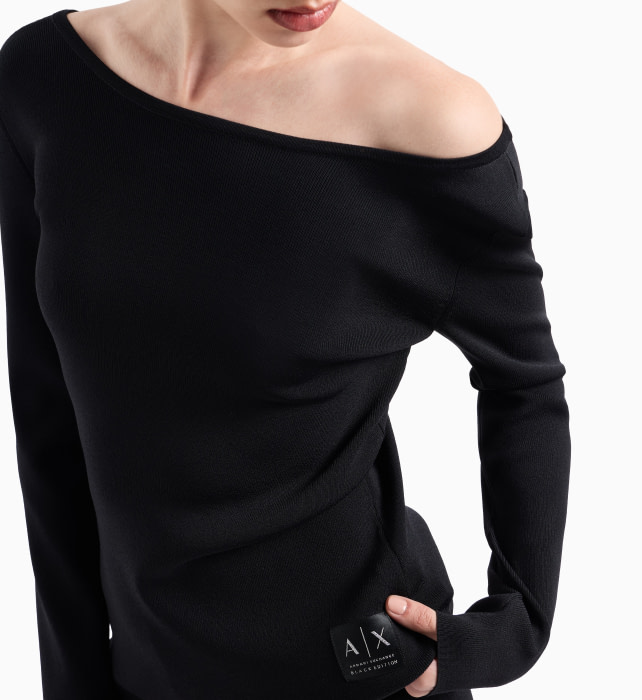 ARMANI EXCHANGE jersey con escote barco color  negro