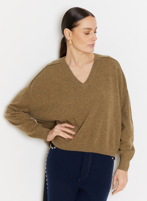 NOTSHY jersey escote pico color verde caqui - 2