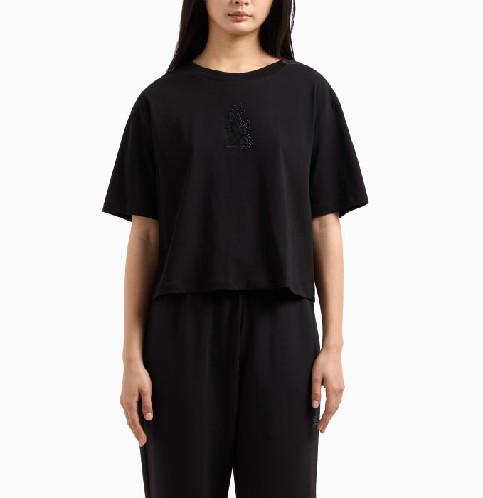 ARMANI EXCHANGE camiseta m/c color negro con logo y piedras - 1