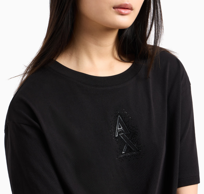 ARMANI EXCHANGE camiseta m/c color negro con logo y piedras - 2