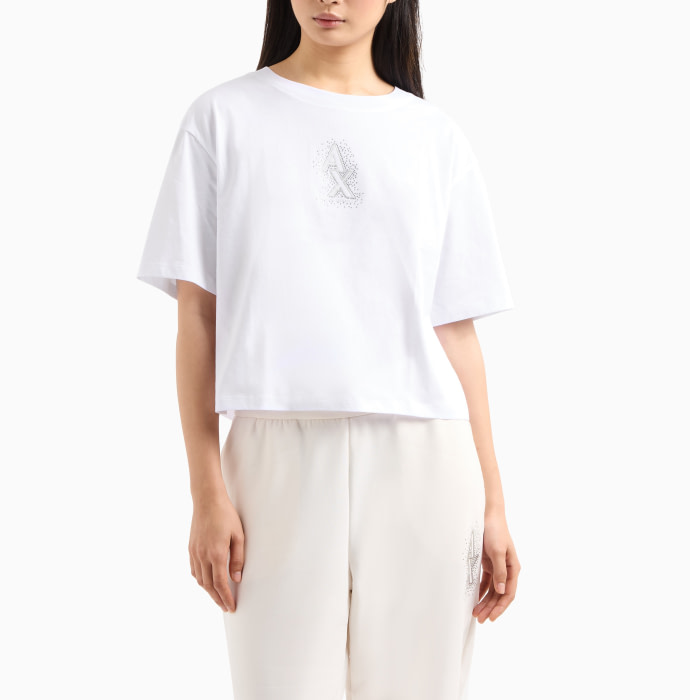 ARMANI EXCHANGE camiseta m/c color blanco con logo y piedras