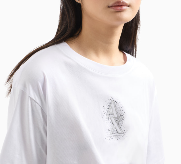 ARMANI EXCHANGE camiseta m/c color blanco con logo y piedras - 2