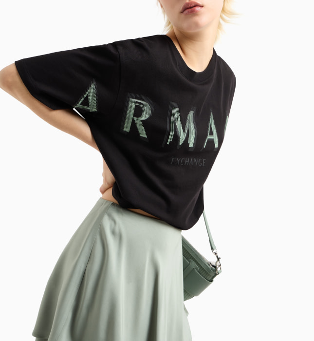 ARMANI EXCHANGE camiseta m/c negro y verde con  logo - 1