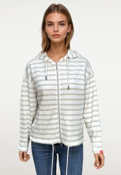 FRIEDA&FREDDIES sudadera con cremallera en rayas camel y blanco con capucha