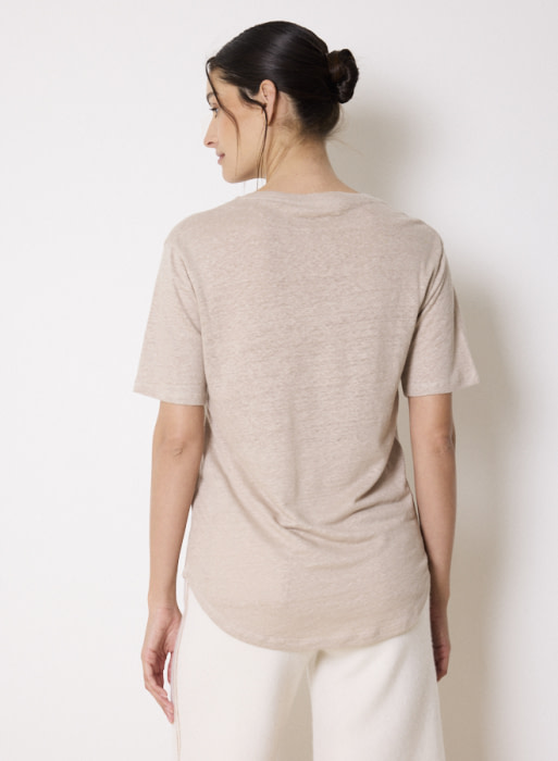 NOTSHY camiseta en lino m/c color beige en escote pico - 3