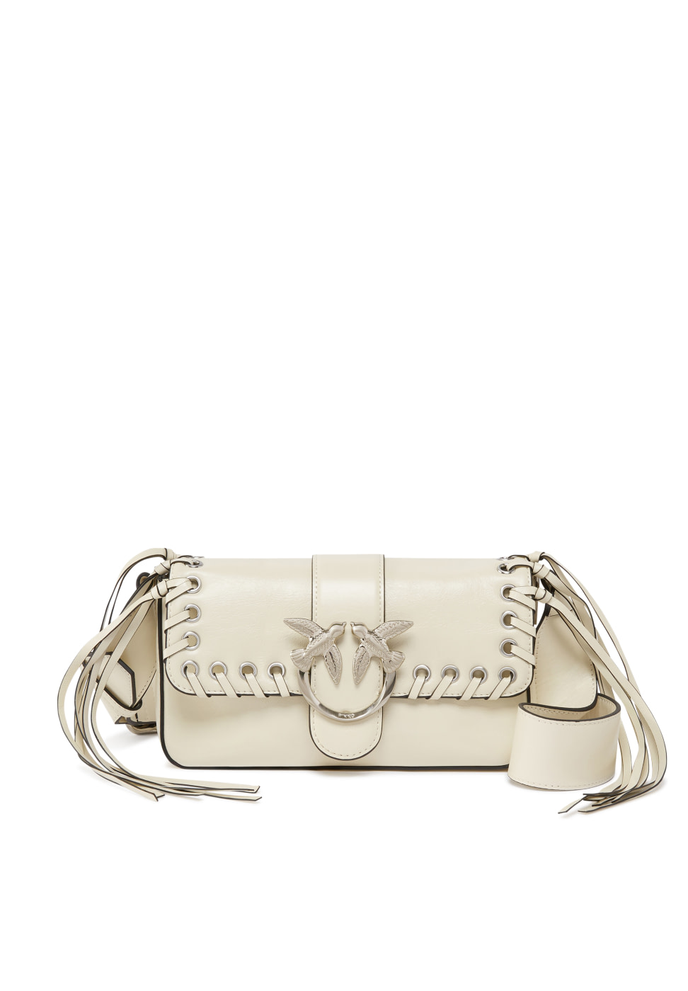 PINKO bolso pequeño con flecos color blanco