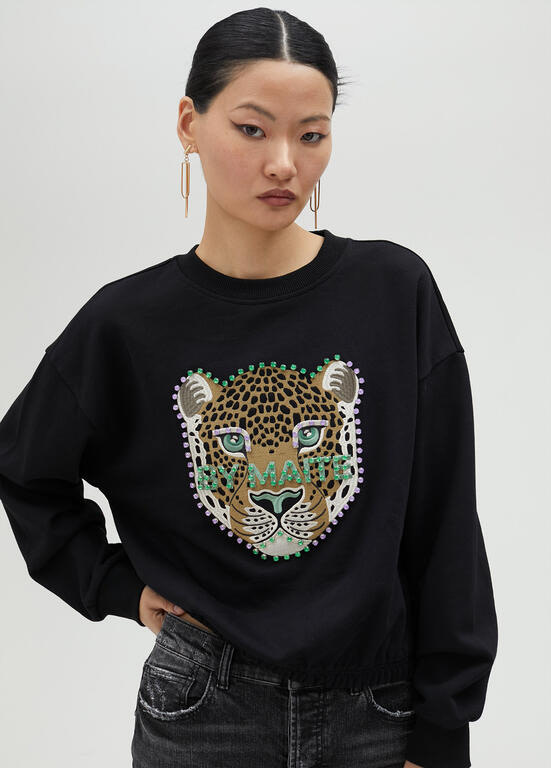 LOLA CASADEMUNT by Maite sudadera negra leopardo en pedrería