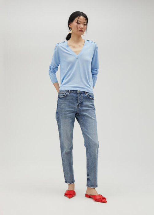 LOLA CASADEMUNT by Maite jersey azul celeste trenzado del hombro - 5