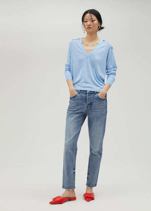 LOLA CASADEMUNT by Maite jersey azul celeste trenzado del hombro - 6