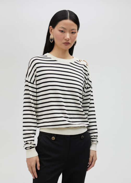 LOLA CASADEMUNT by Maite jersey en rayas marinero trenzado del hombro - 1