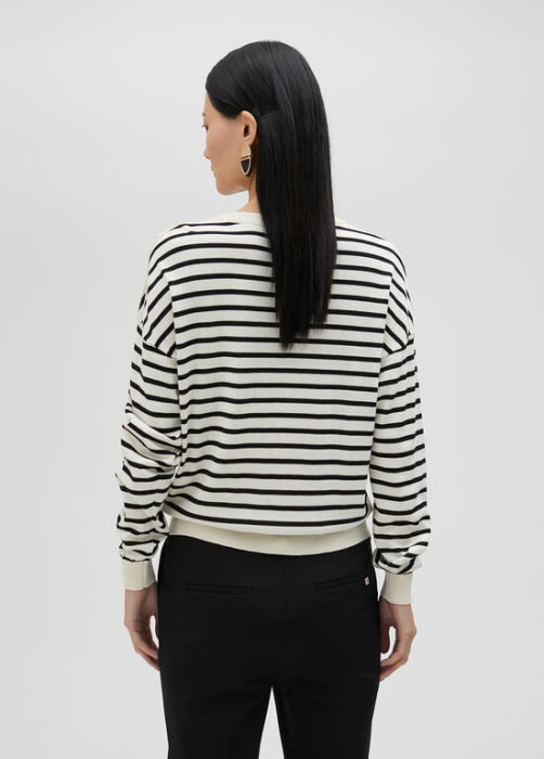 LOLA CASADEMUNT by Maite jersey rayas blanco y  negro trenzado del hombro - 6