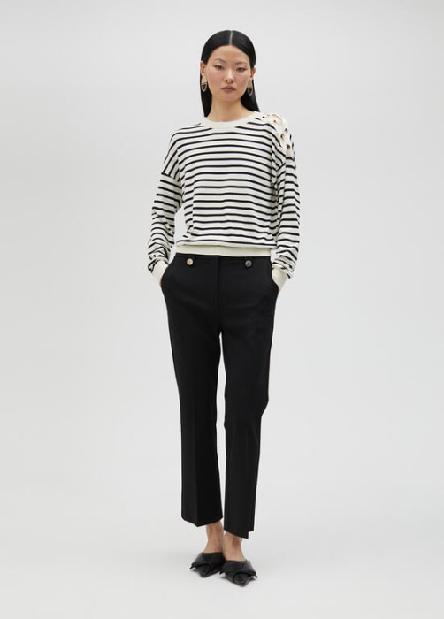 LOLA CASADEMUNT by Maite jersey rayas blanco y  negro trenzado del hombro - 7