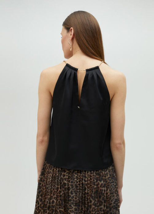 LOLA CASADEMUNT by Maite top negro con cadena de  en oro en el escote - 5