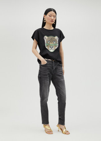 LOLA CASADEMUNT by Maite camiseta negra leopardo en pedrería - 2