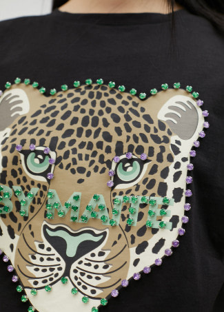 LOLA CASADEMUNT by Maite camiseta negra leopardo en pedrería - 5