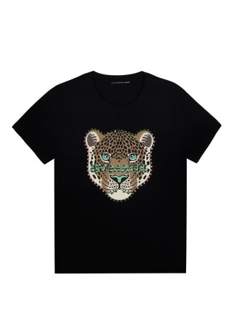 LOLA CASADEMUNT by Maite camiseta negra leopardo en pedrería - 6