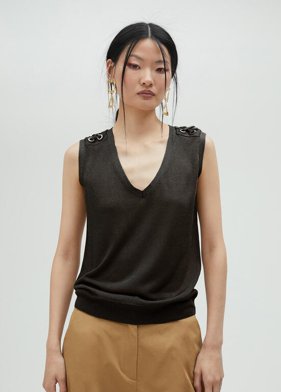 LOLA CASADEMUNT by Maite jersey sin mangas negro trenzado del hombro
