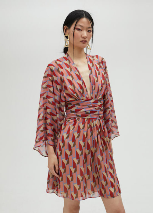 LOLA CASADEMUNT by Maite vestido frunzido rosa,  azul y rojo