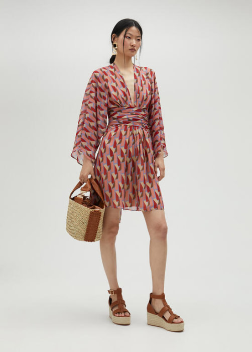 LOLA CASADEMUNT by Maite vestido frunzido rosa,  azul y rojo - 6