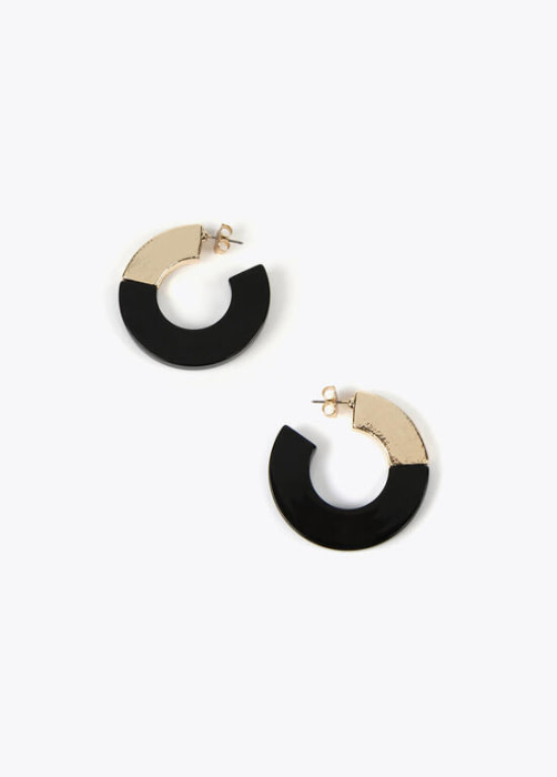 LOLA CASADEMUNT pendiente aro doble material oro y negro - 1