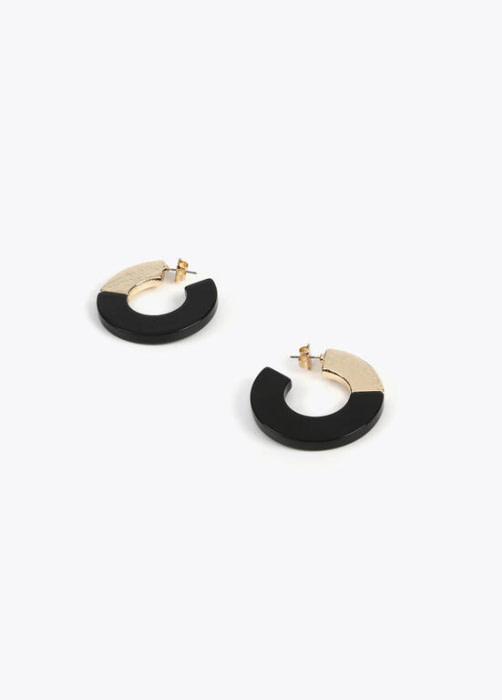 LOLA CASADEMUNT pendiente aro doble material oro y negro - 2