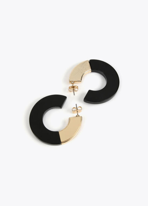 LOLA CASADEMUNT pendiente aro doble material oro y negro - 3