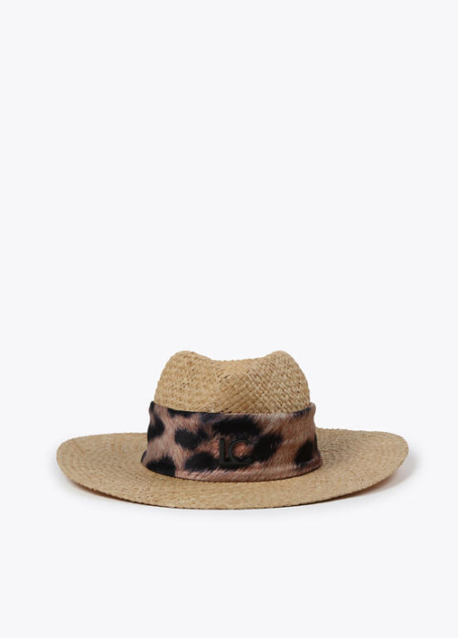 LOLA CASADEMUNT sombrero rafia con estampado animal print - 1