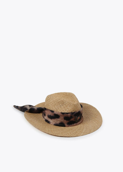 LOLA CASADEMUNT sombrero rafia con estampado animal print - 2
