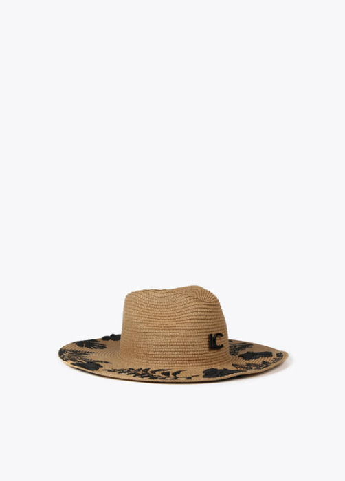 LOLA CASADEMUNT sombrero rafia con flores en negro - 2