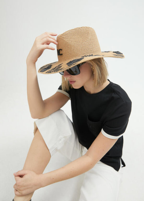 LOLA CASADEMUNT sombrero rafia con flores en negro - 7