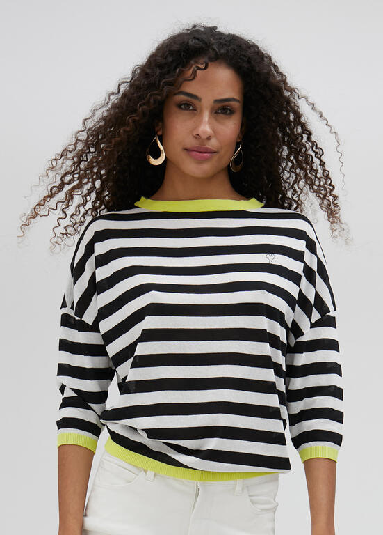 LOLA CASADEMUNT jersey con rayas negro y blanco con vivo en amarillo