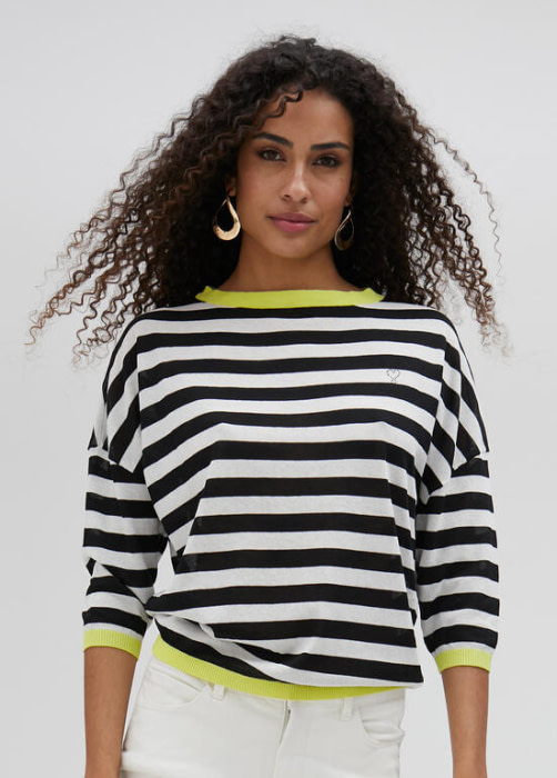 LOLA CASADEMUNT jersey con rayas negro y blanco con vivo en amarillo