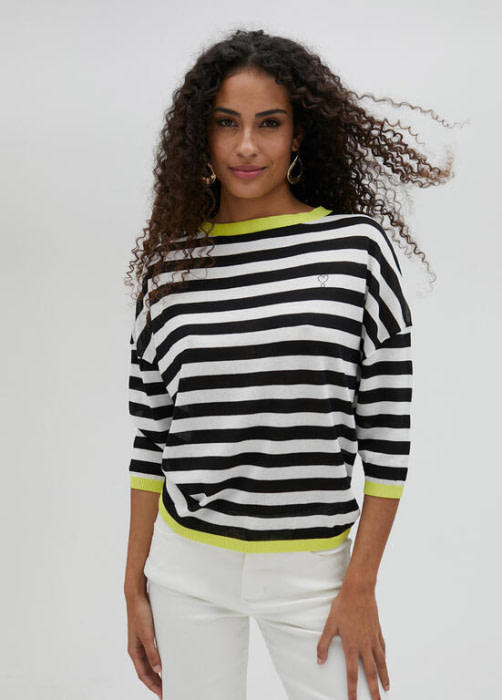 LOLA CASADEMUNT jersey con rayas negro y blanco con vivo en amarillo - 2