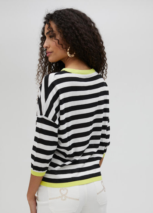LOLA CASADEMUNT jersey con rayas negro y blanco con vivo en amarillo - 4