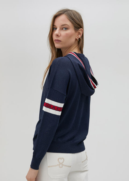 LOLA CASADEMUNT chaqueta con capucha azul con  franjas rojo y blanco - 4